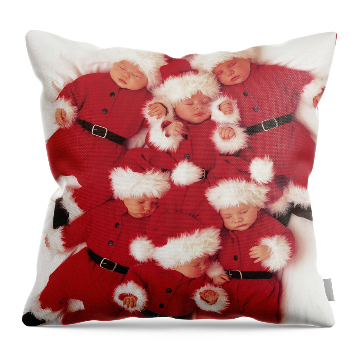 Holiday Throw Pillow featuring the photograph Sleepy Santas by Anne Geddes