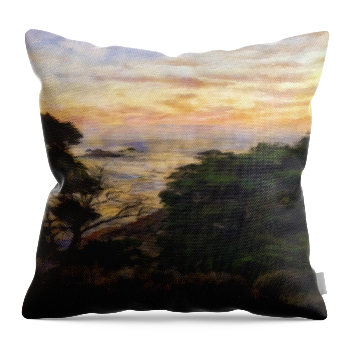 Landscape Throw Pillow featuring the mixed media Sunset by Jonathan Nguyen