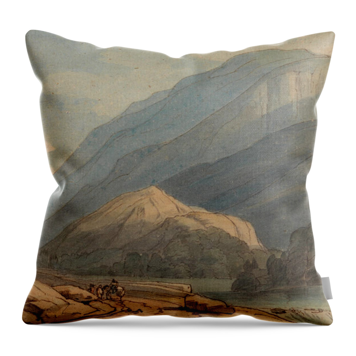 Francis Towne - The Entrance Into Borrowdale Throw Pillow featuring the painting The Entrance into Borrowdale by MotionAge Designs