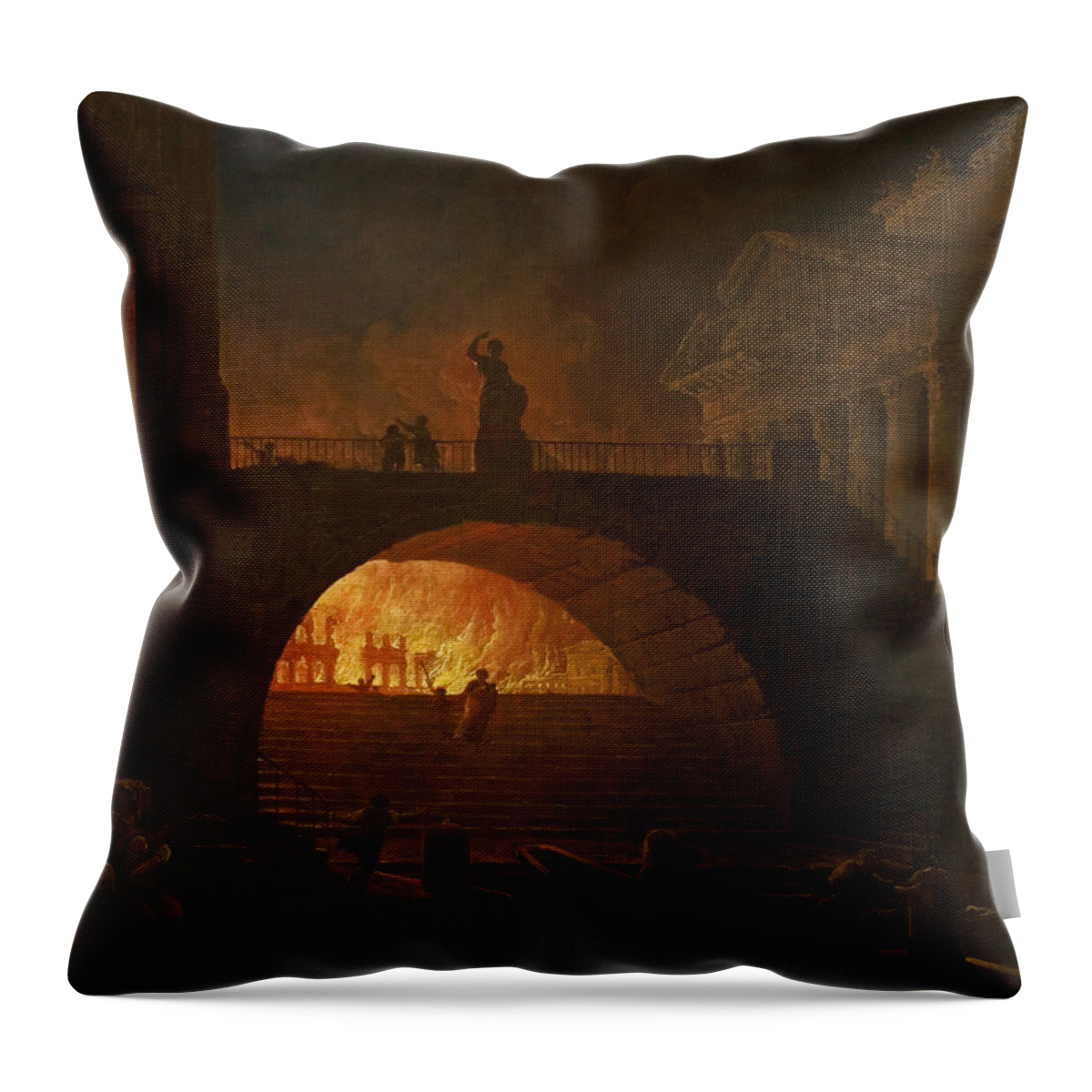 Hubert Robert Throw Pillow featuring the painting The Fire of Rome by Hubert Robert