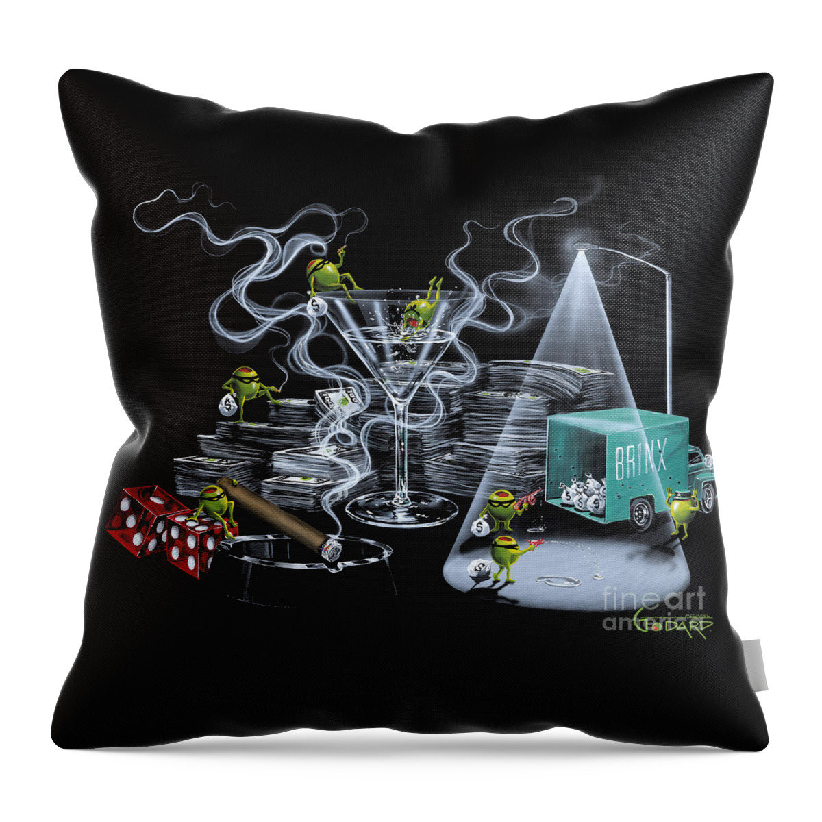 Olives Throw Pillow featuring the painting The Heist by Michael Godard