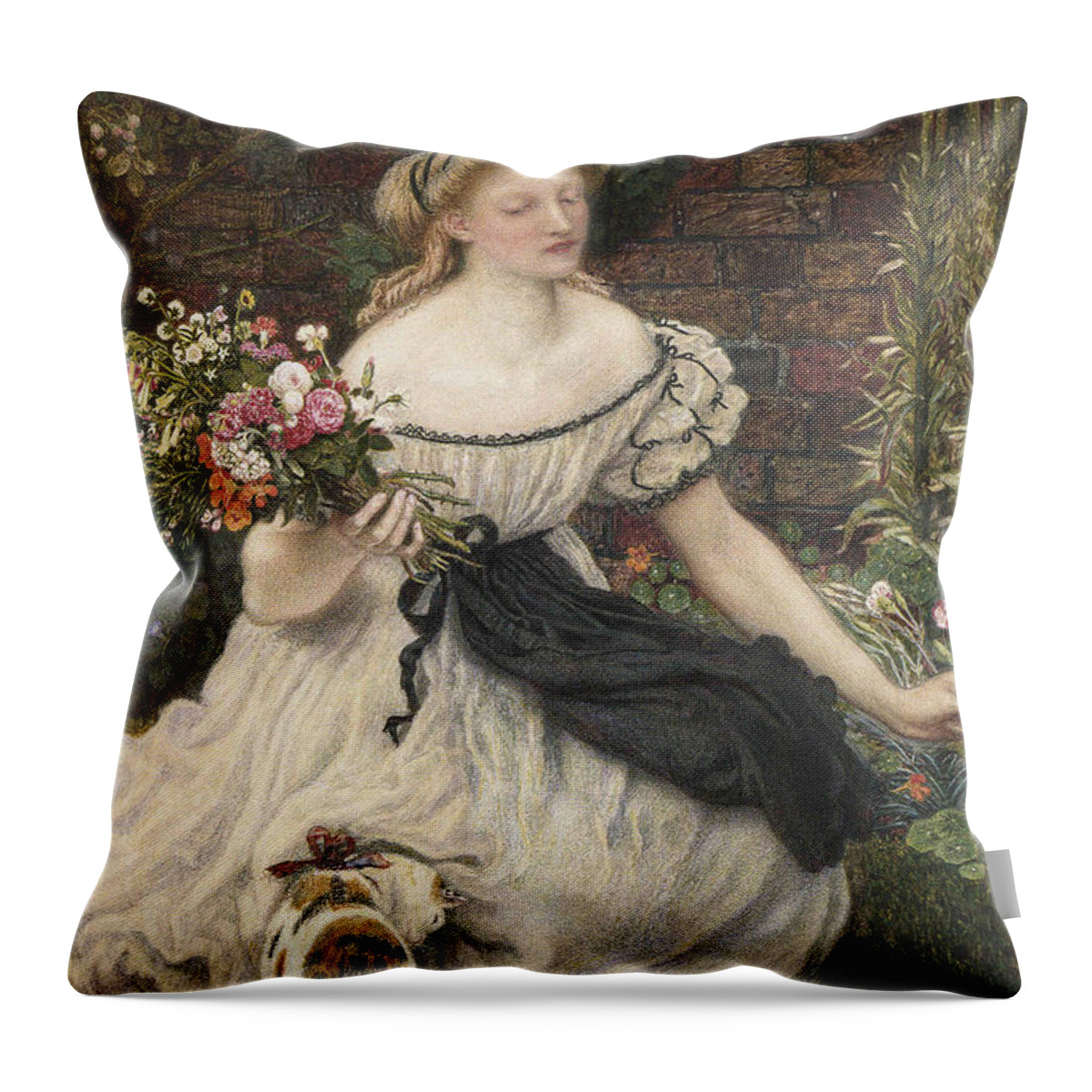 Ford Madox Brown Throw Pillow featuring the painting The Nosegay by MotionAge Designs