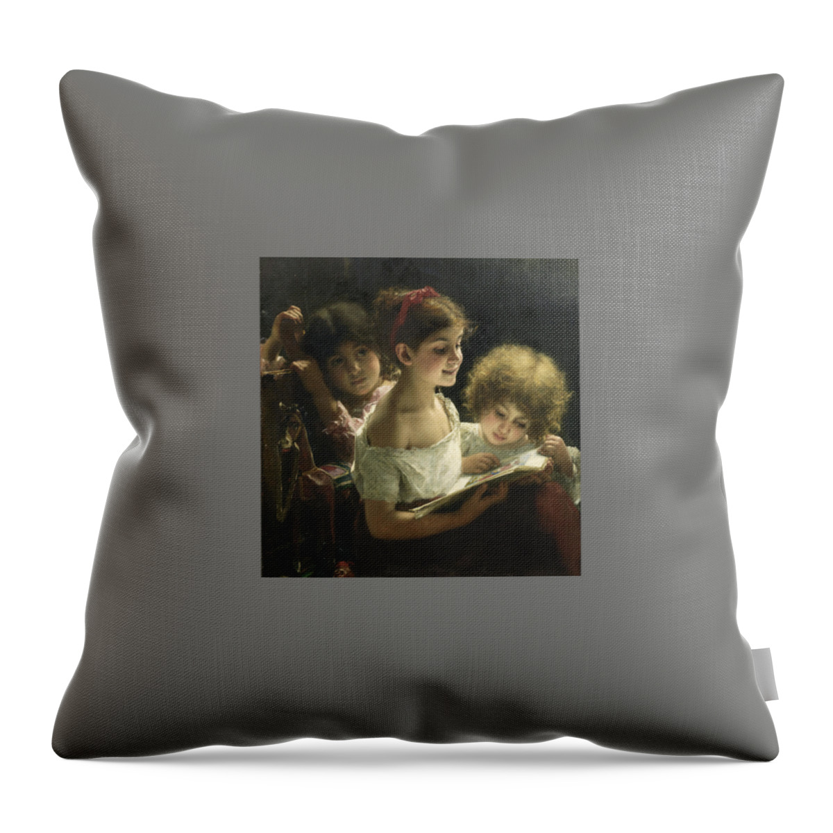 Alexei Alexeevich Harlamoff (russian Throw Pillow featuring the painting The story book by Alexei Alexeevich