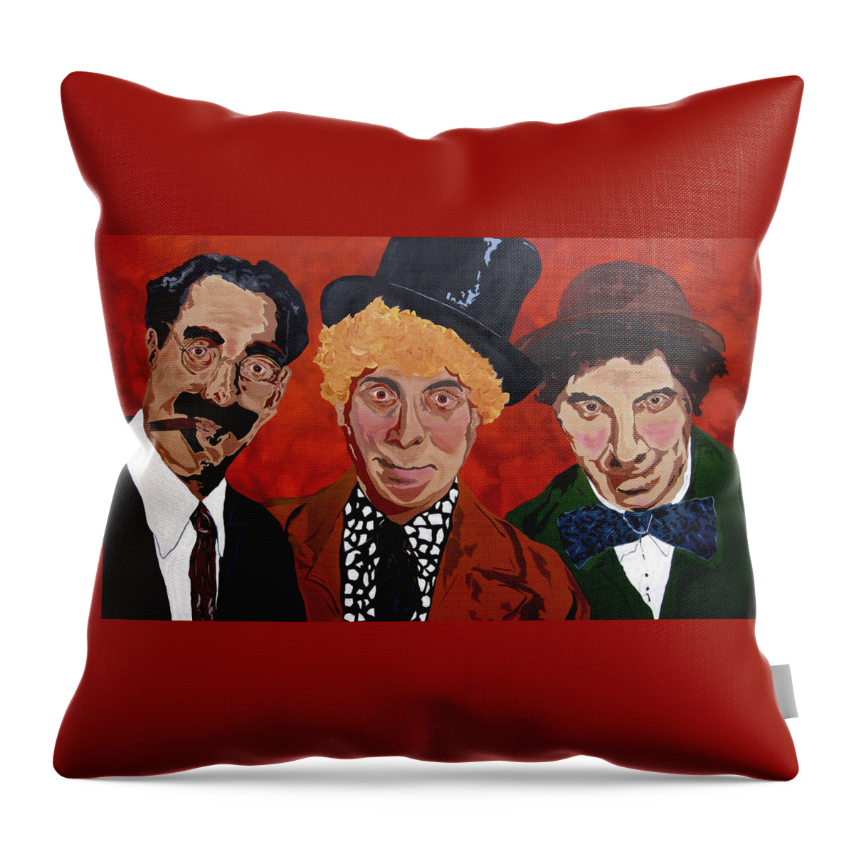 Marx Brothers Throw Pillow featuring the painting Three's Comedy by Bill Manson