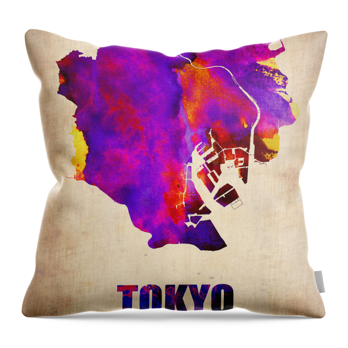 Tokyo Throw Pillow featuring the painting Tokyo Watercolor Map 2 by Naxart Studio