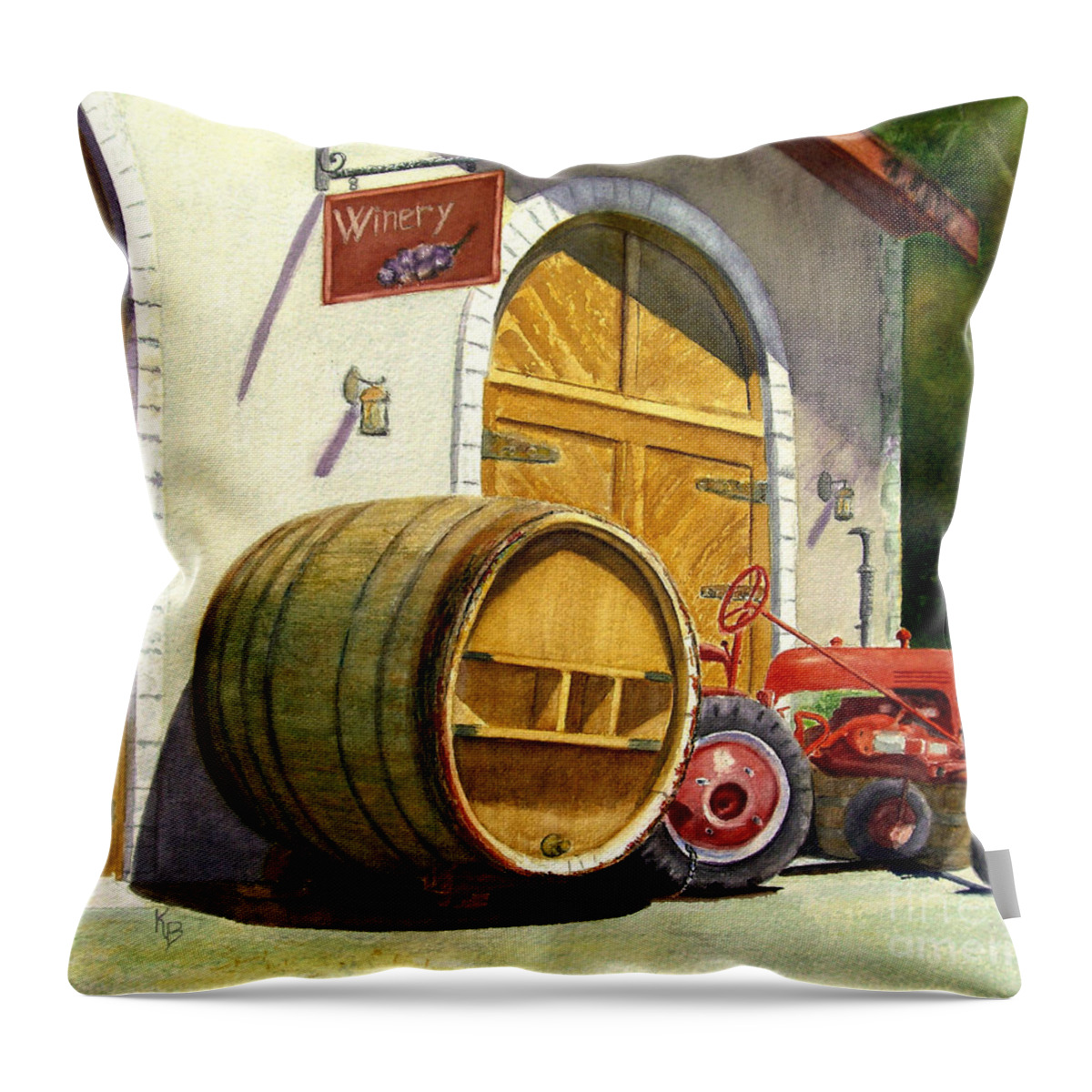 Tractor Throw Pillow featuring the painting Tractor Pull by Karen Fleschler