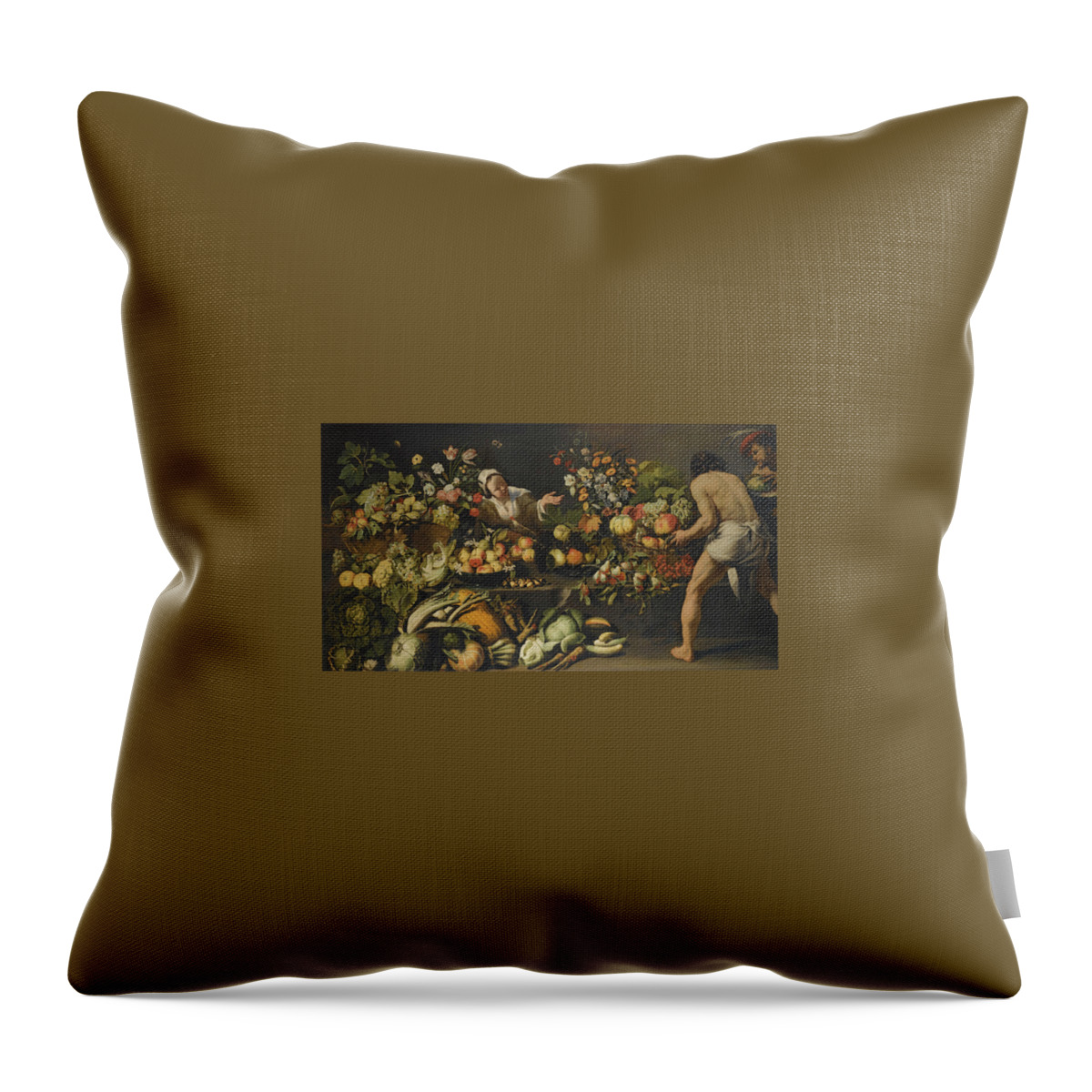 Italo - Flemish School Throw Pillow featuring the painting Vegetables And Flowers Arranged by MotionAge Designs
