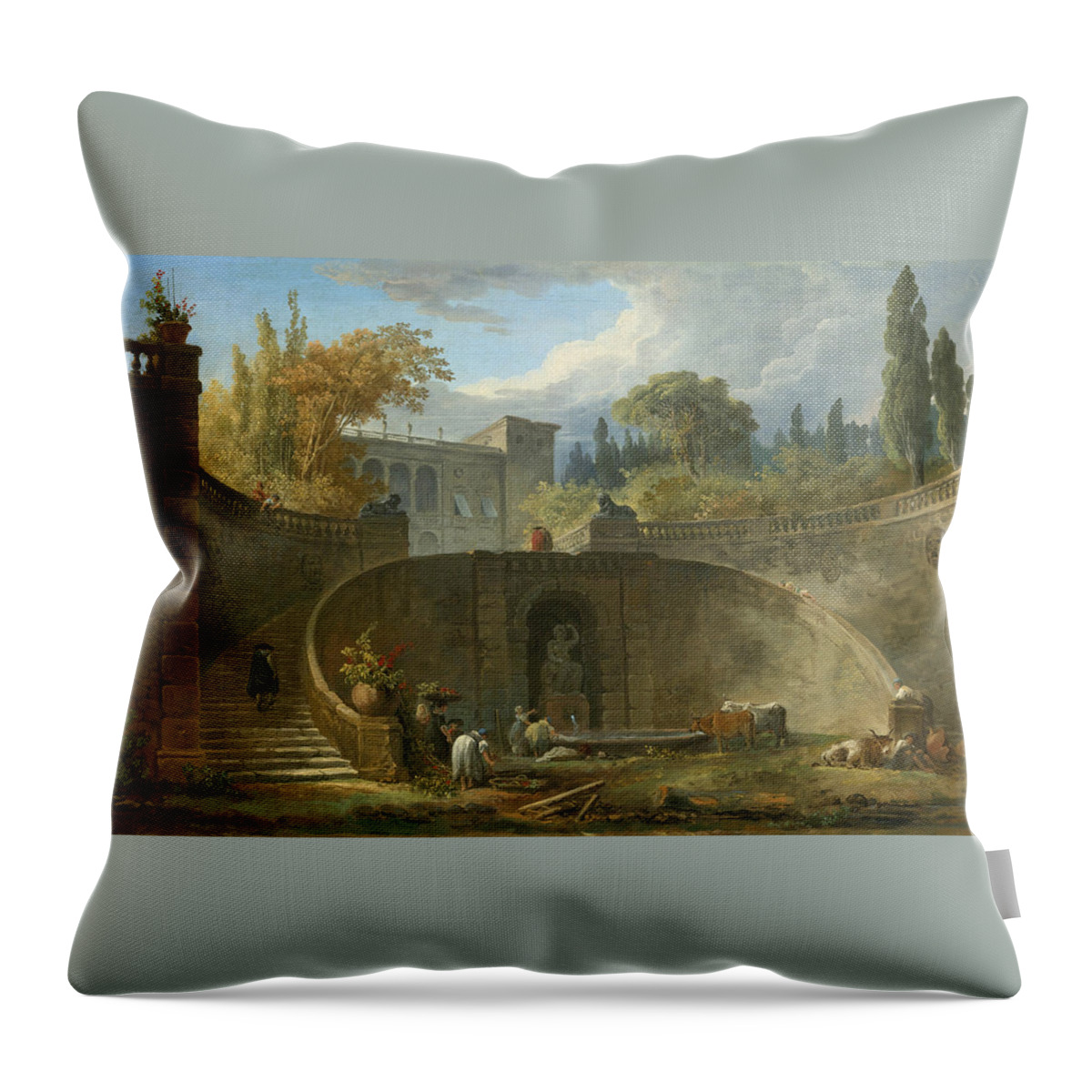 Hubert Robert Throw Pillow featuring the painting Villa Farnese with Gardens at Caprarola by Hubert Robert