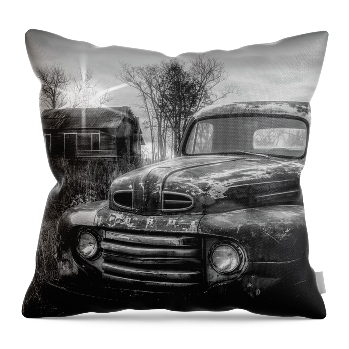 1948 Throw Pillow featuring the photograph Vintage Classic Ford Pickup Truck in Black and White by Debra and Dave Vanderlaan
