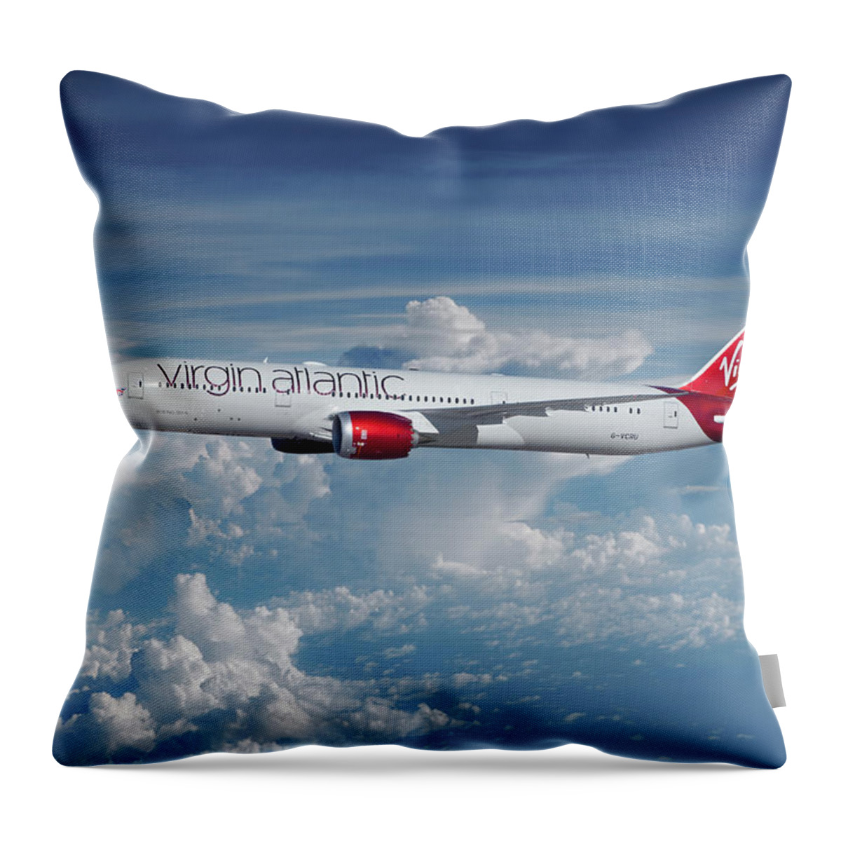 Virgin Atlantis Airlines Throw Pillow featuring the mixed media Virgin Atlantic Dreamliner by Erik Simonsen