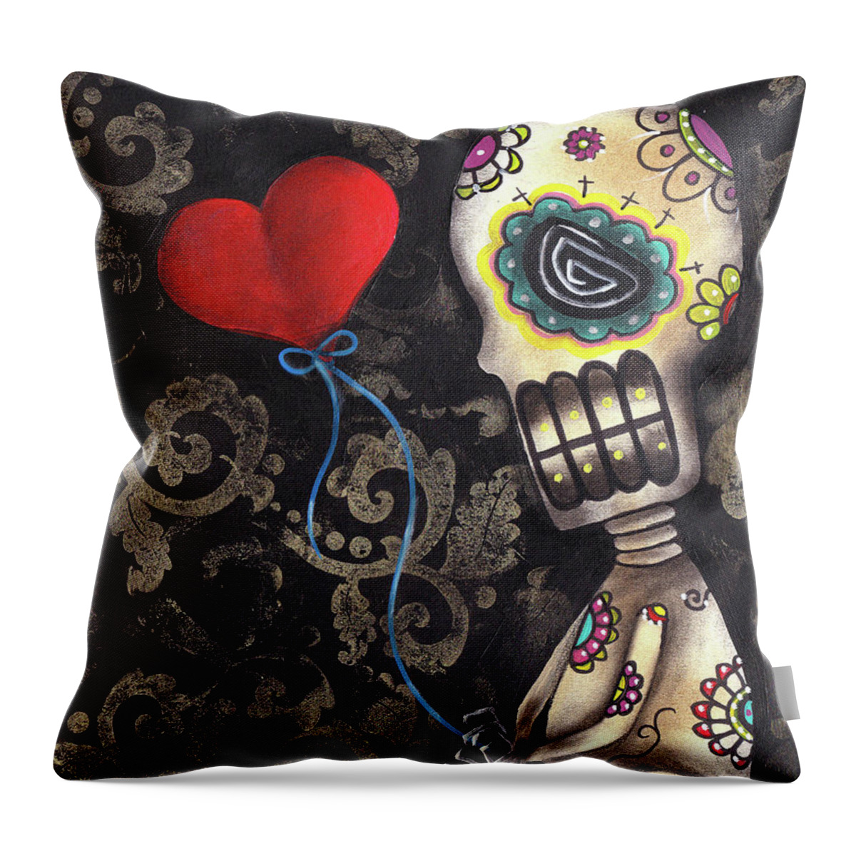 Skeleton Throw Pillow featuring the painting Waiting for you by Abril Andrade