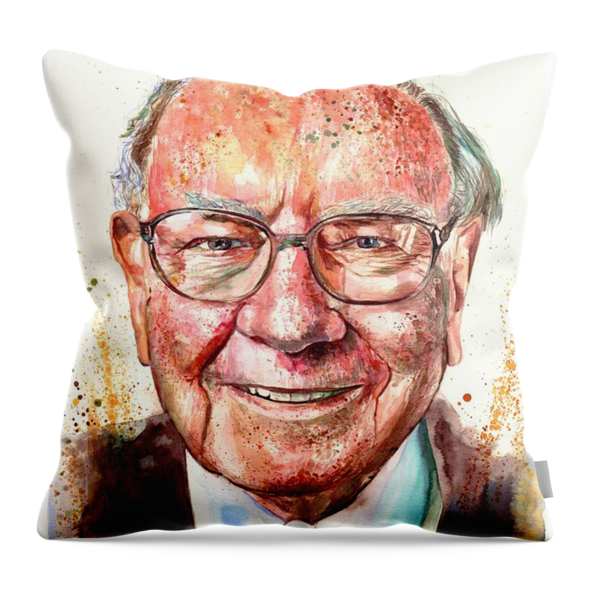 Warren Throw Pillow featuring the painting Warren Buffett portrait by Suzann Sines