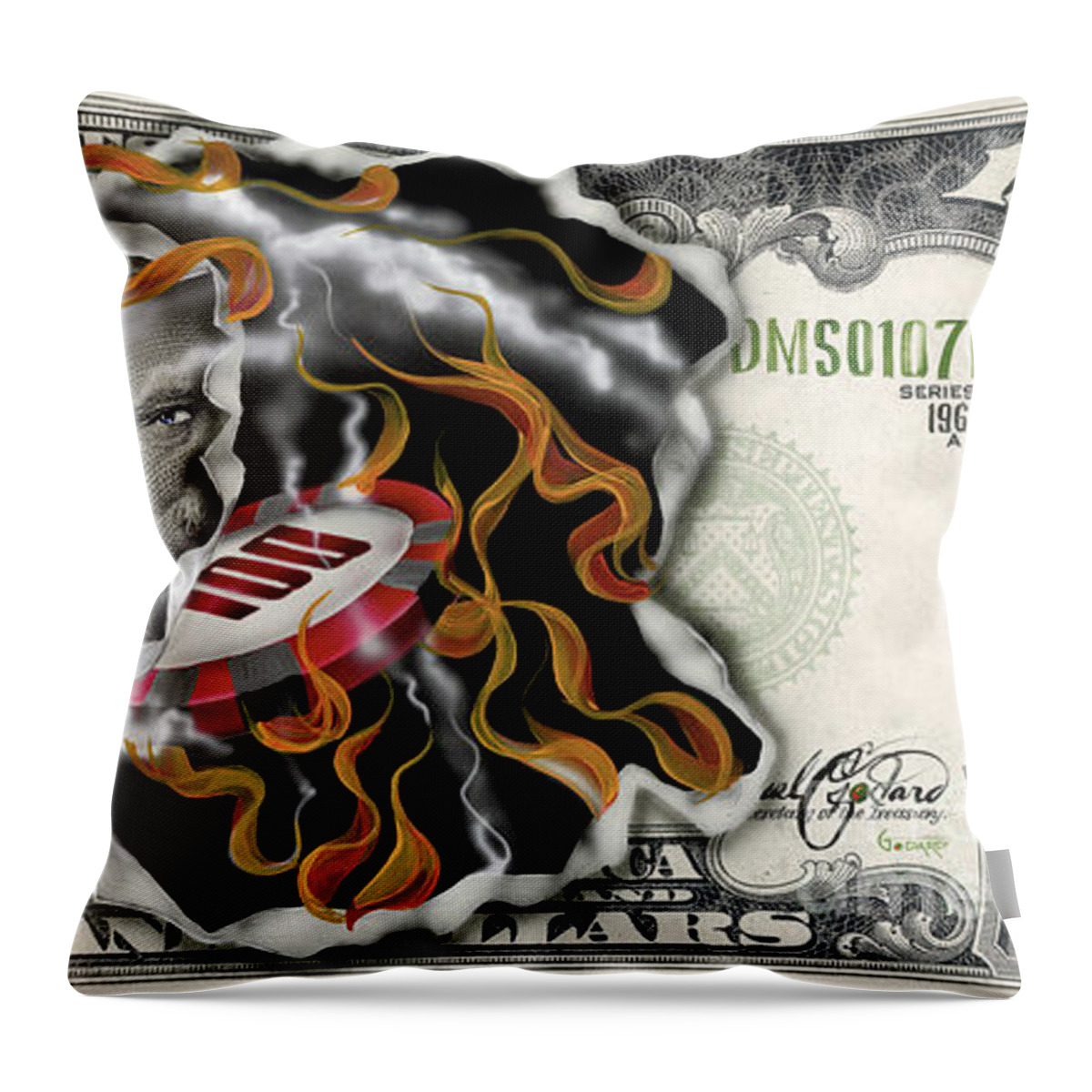 Lucky Numbers Throw Pillow featuring the painting $1000 Bill Winning Big by Michael Godard