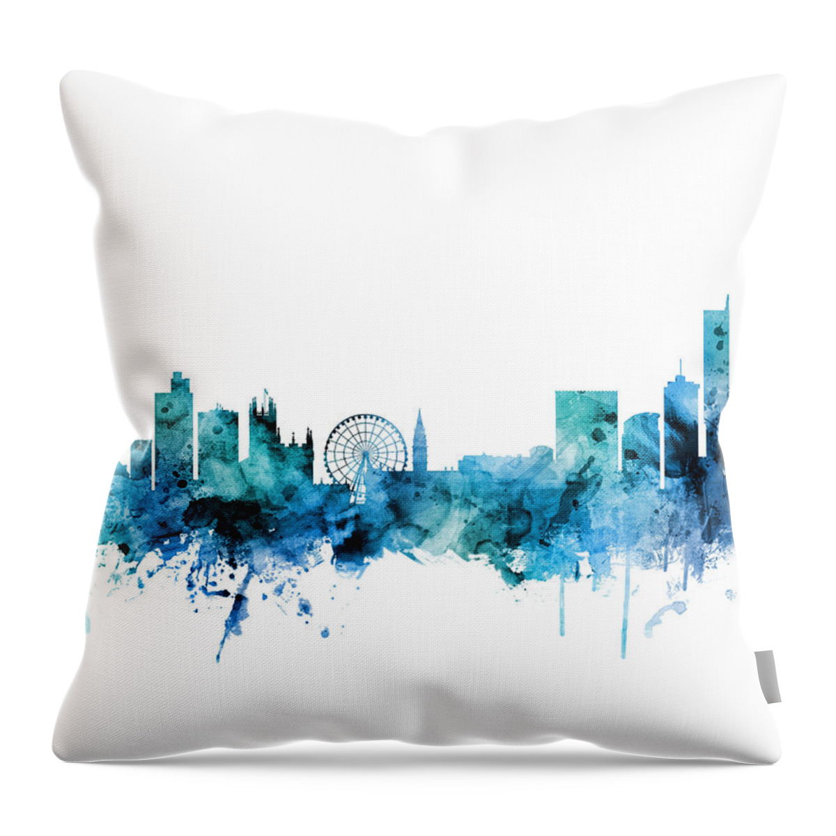 Manchester Throw Pillow featuring the digital art Manchester England Skyline by Michael Tompsett
