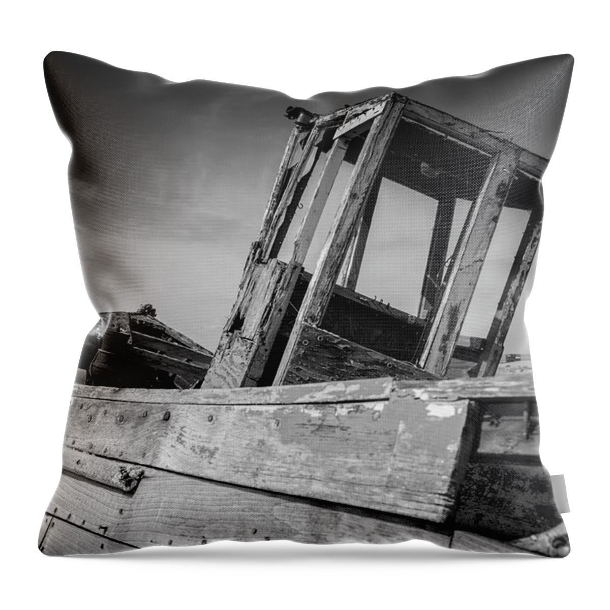 Vintage Throw Pillow featuring the photograph Old Abandoned Boat BW by Rick Deacon