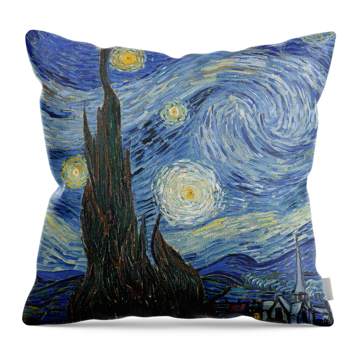 Starry Night Throw Pillow featuring the painting The Starry Night by Vincent Van Gogh