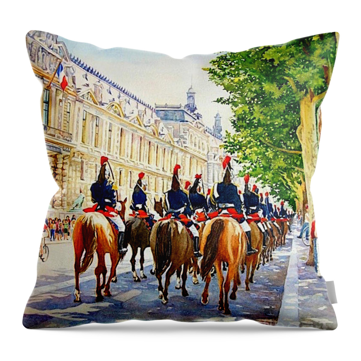 Paris Throw Pillow featuring the painting 14 Juillet - Garde Nationale - Paris - France by Francoise Chauray
