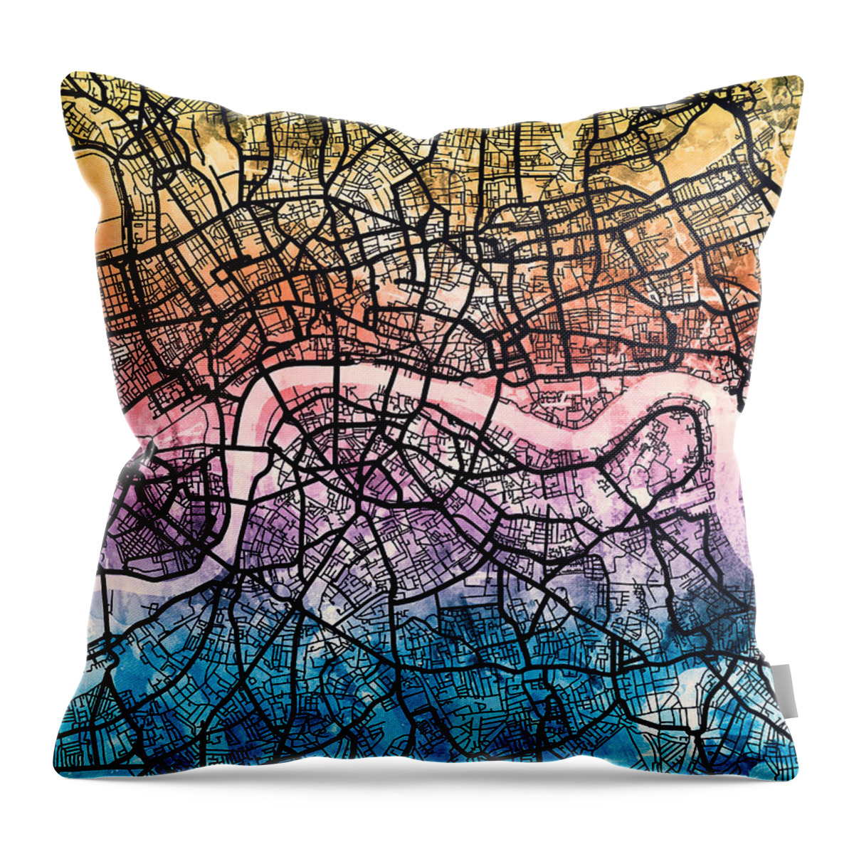 London Throw Pillow featuring the digital art London England Street Map by Michael Tompsett