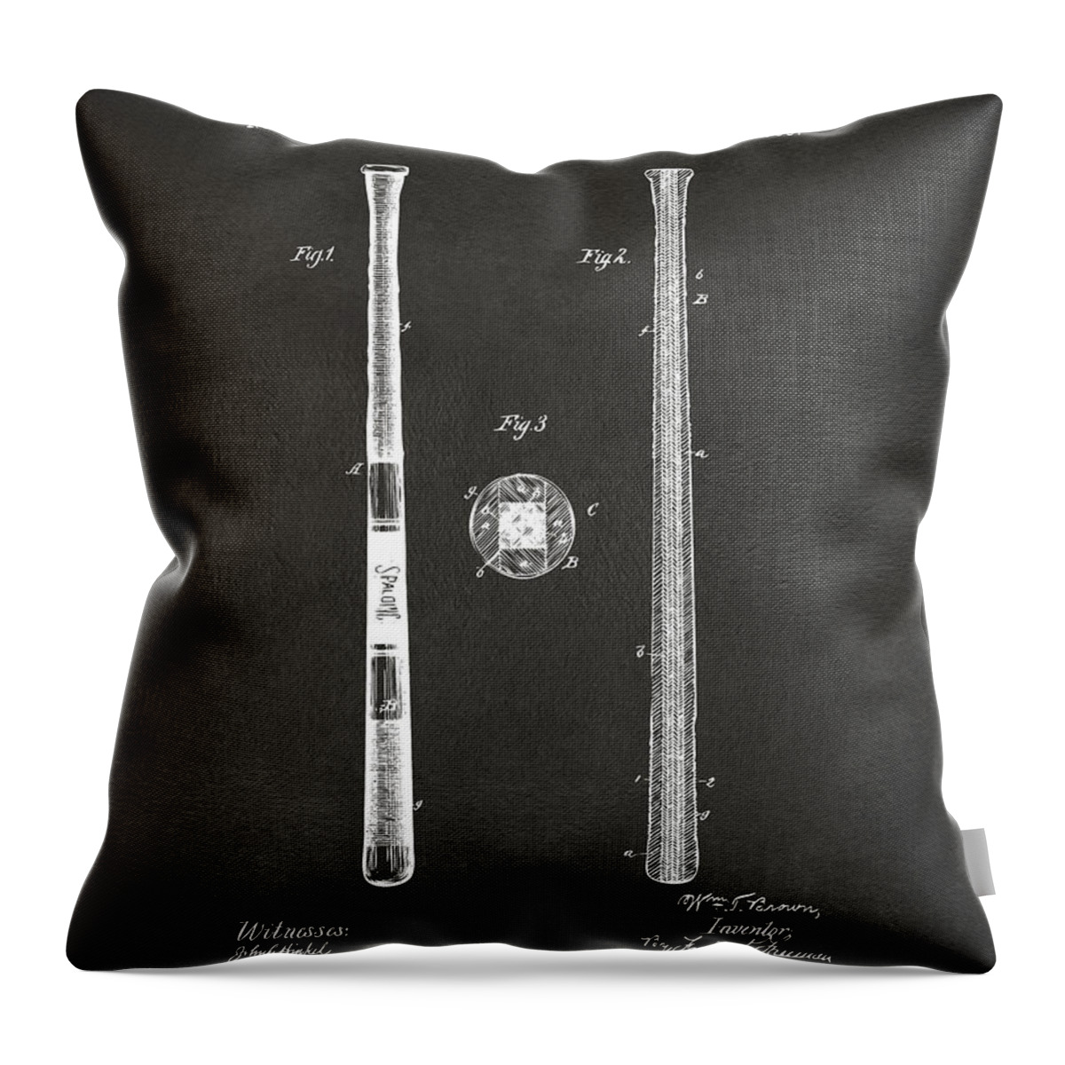 Baseball Throw Pillow featuring the digital art 1885 Baseball Bat Patent Artwork - Gray by Nikki Marie Smith