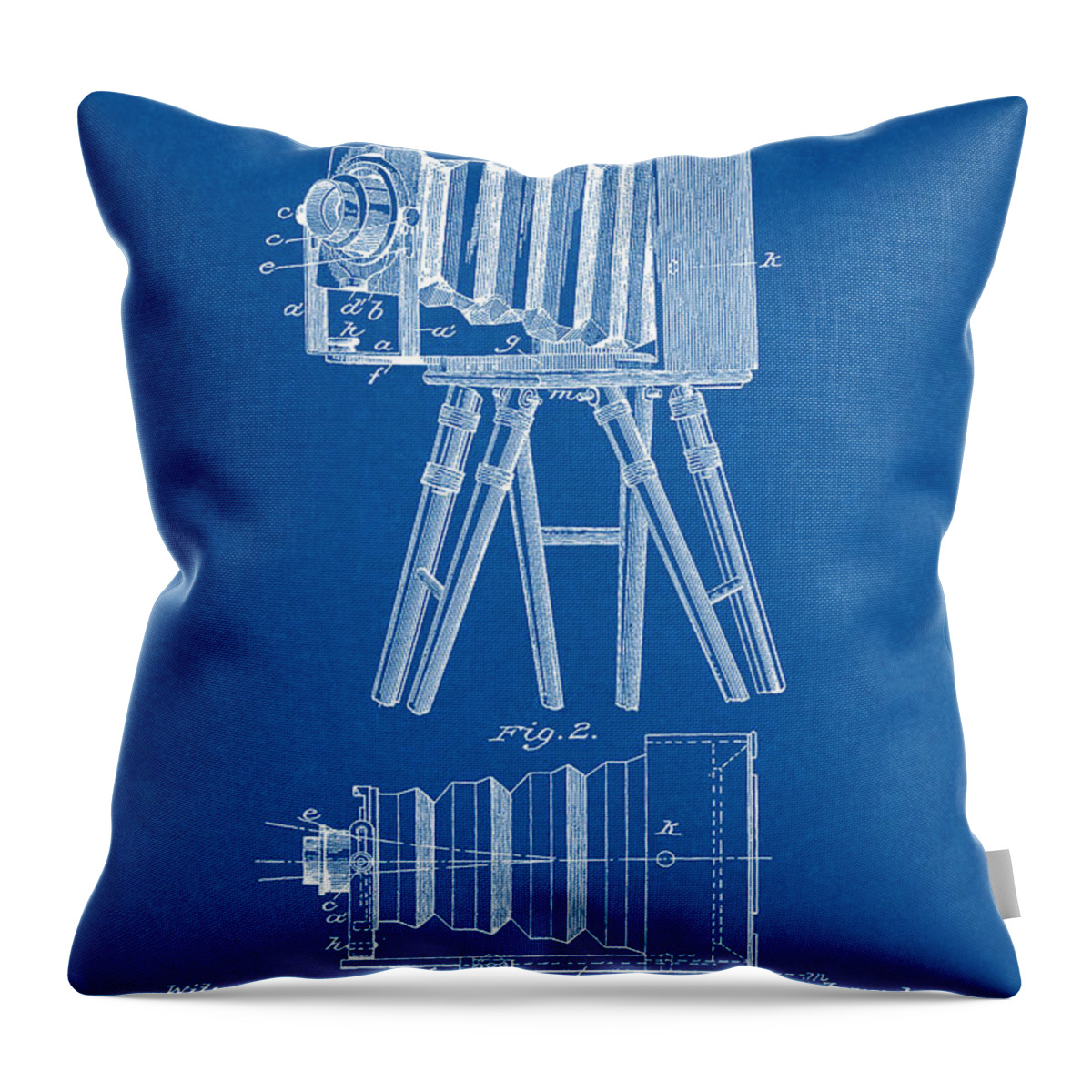 Patent Throw Pillow featuring the digital art 1885 Camera US Patent Invention Drawing - Blueprint by Todd Aaron