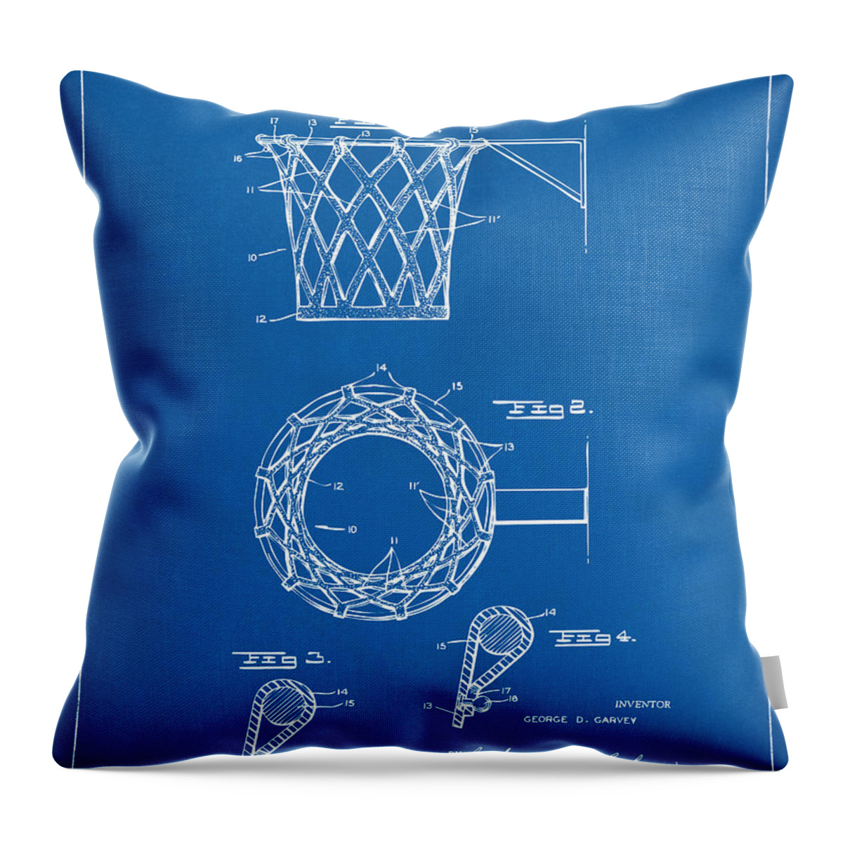 Basketball Throw Pillow featuring the digital art 1951 Basketball Net Patent Artwork - Blueprint by Nikki Marie Smith
