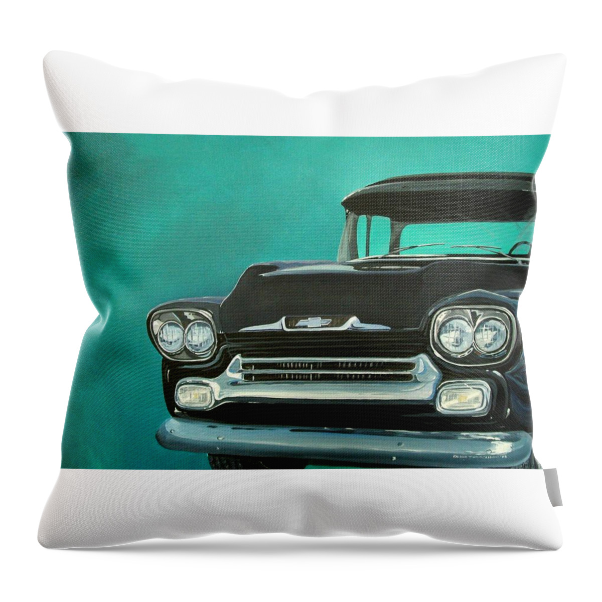 Folk Art Throw Pillow featuring the painting 1957 Apache Truck by Debbie Criswell