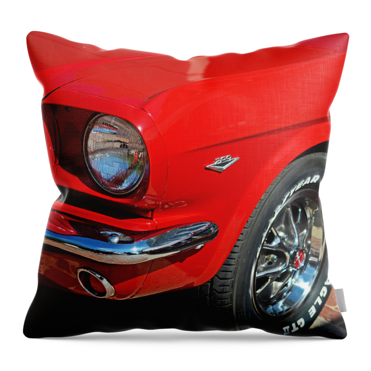 1965 Throw Pillow featuring the photograph 1965 Red Ford Mustang Classic Car by Toby McGuire