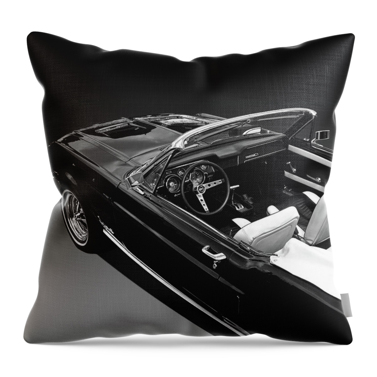 1968 Mustang Convertible Interior In Black And White Throw Pillow