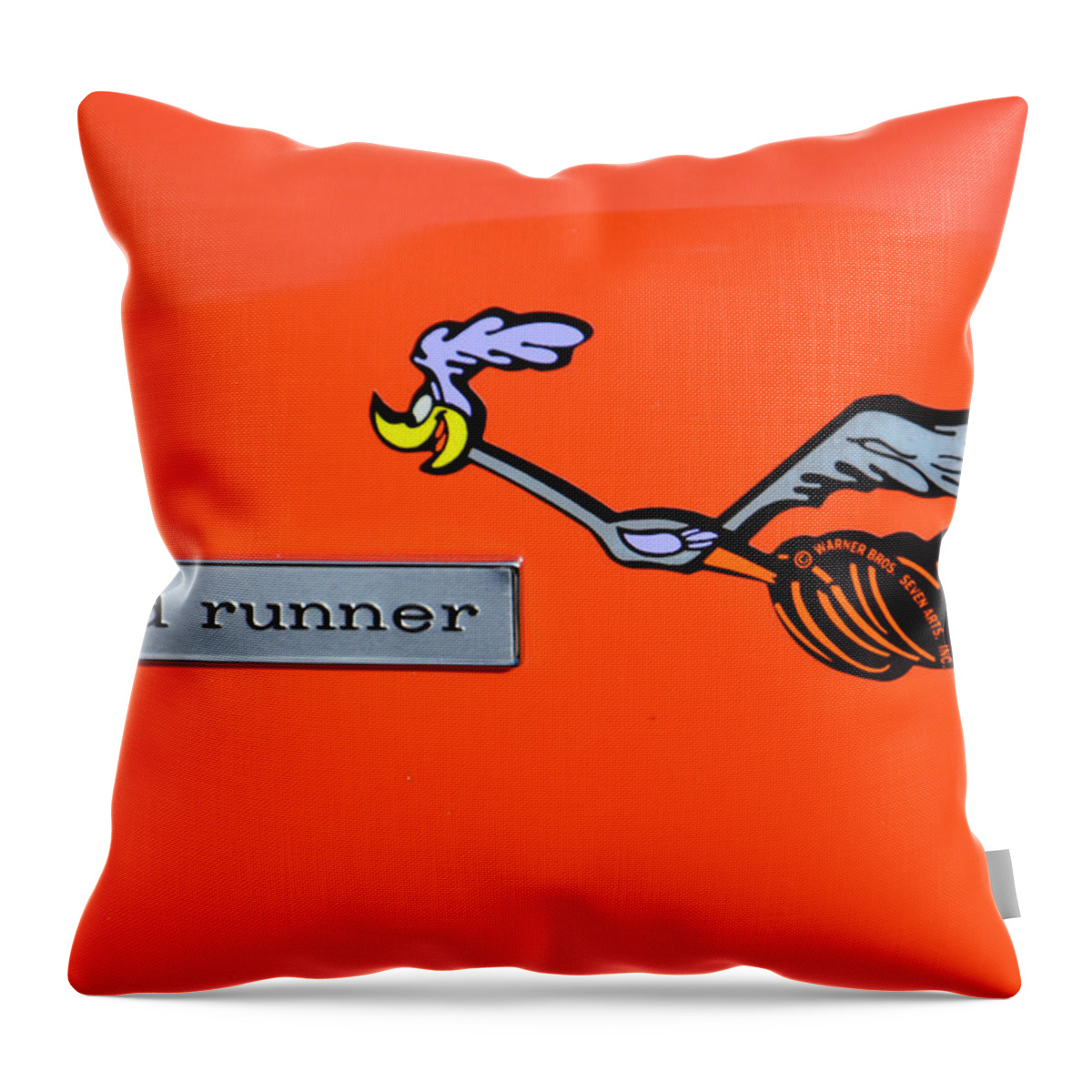 1968 Throw Pillow featuring the photograph 1968 Plymouth Roadrunner Badge by Mike Martin