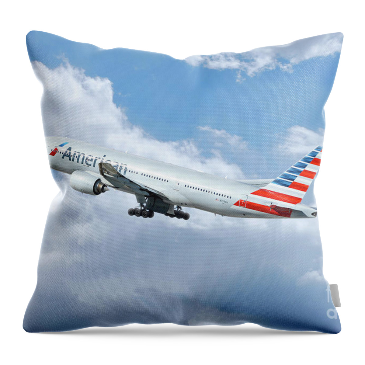 Boeing Throw Pillow featuring the digital art American Airlines Boeing 777 by Airpower Art
