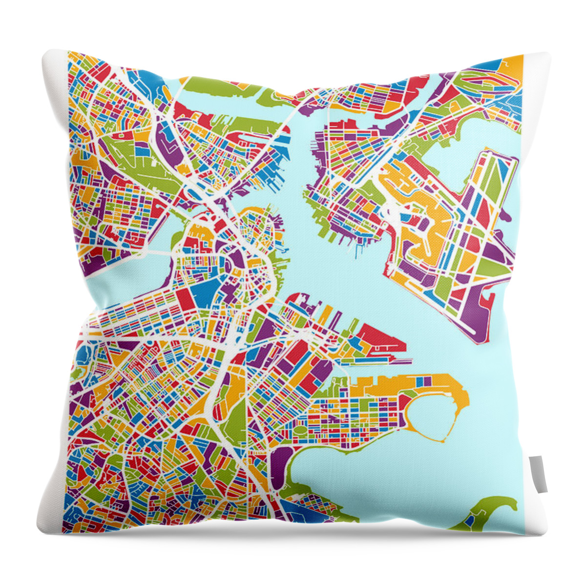 Street Map Throw Pillow featuring the digital art Boston Massachusetts Street Map by Michael Tompsett