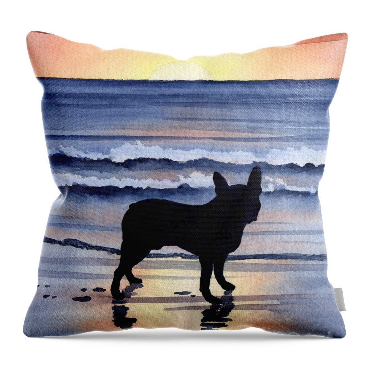 Boston Throw Pillow featuring the painting Boston Terrier Sunset by David Rogers