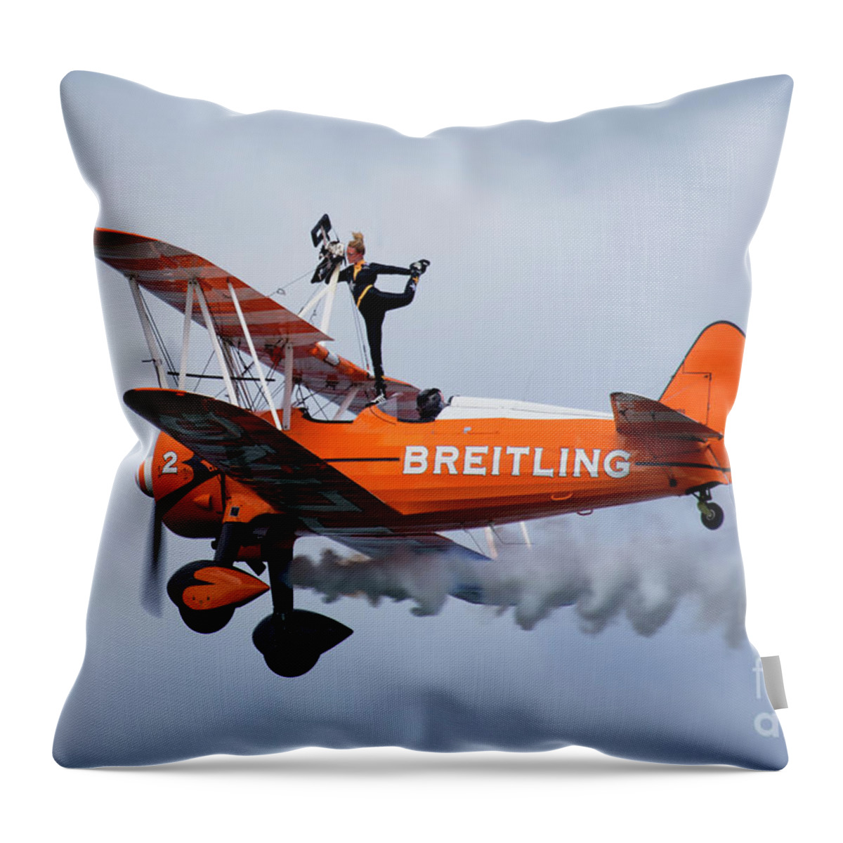 Boeing Stearman Biplanes Throw Pillow featuring the photograph Breitling Wing Walker by Smart Aviation