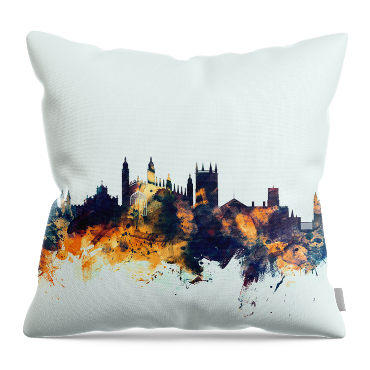 City Throw Pillow featuring the digital art Cambridge England Skyline by Michael Tompsett