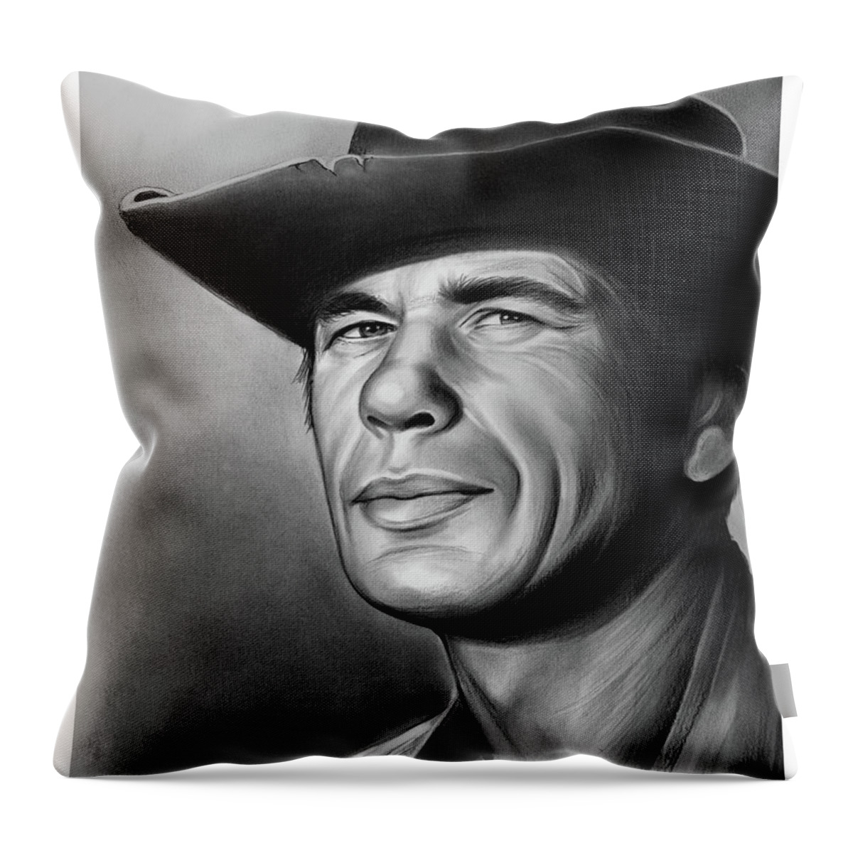 Charles Bronson Throw Pillow featuring the drawing Charles Bronson by Greg Joens