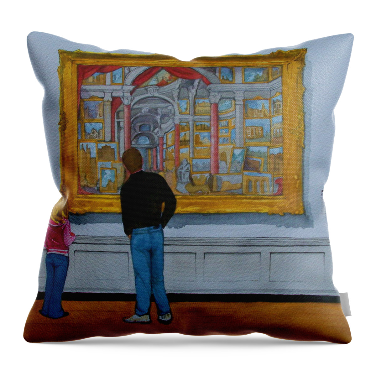 Museum Throw Pillow featuring the painting Counting Pannini by Lynn Babineau
