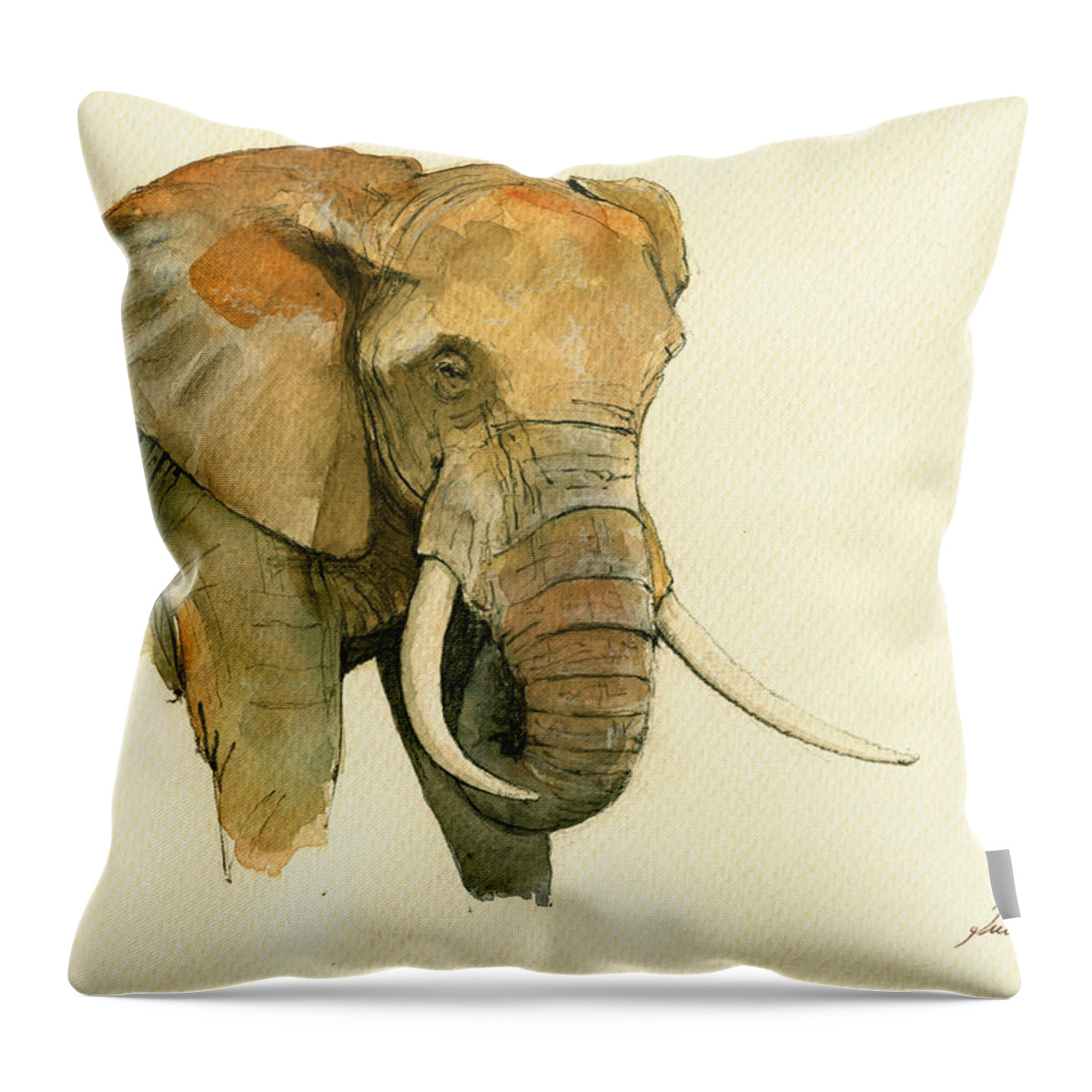  Throw Pillow featuring the painting Elephant painting      by Juan Bosco