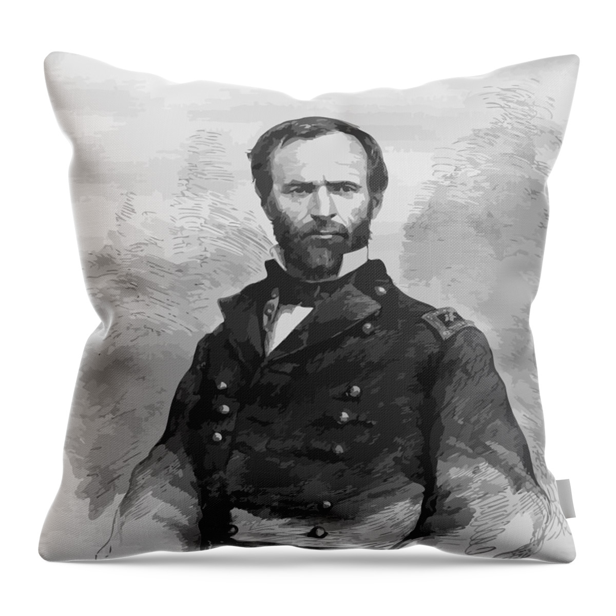William Tecumseh Sherman Throw Pillow featuring the mixed media General Sherman by War Is Hell Store