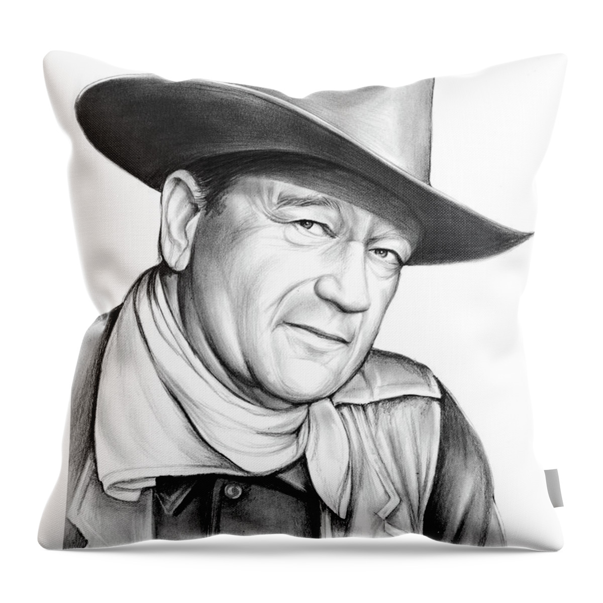 John Wayne Throw Pillow featuring the drawing John Wayne by Greg Joens