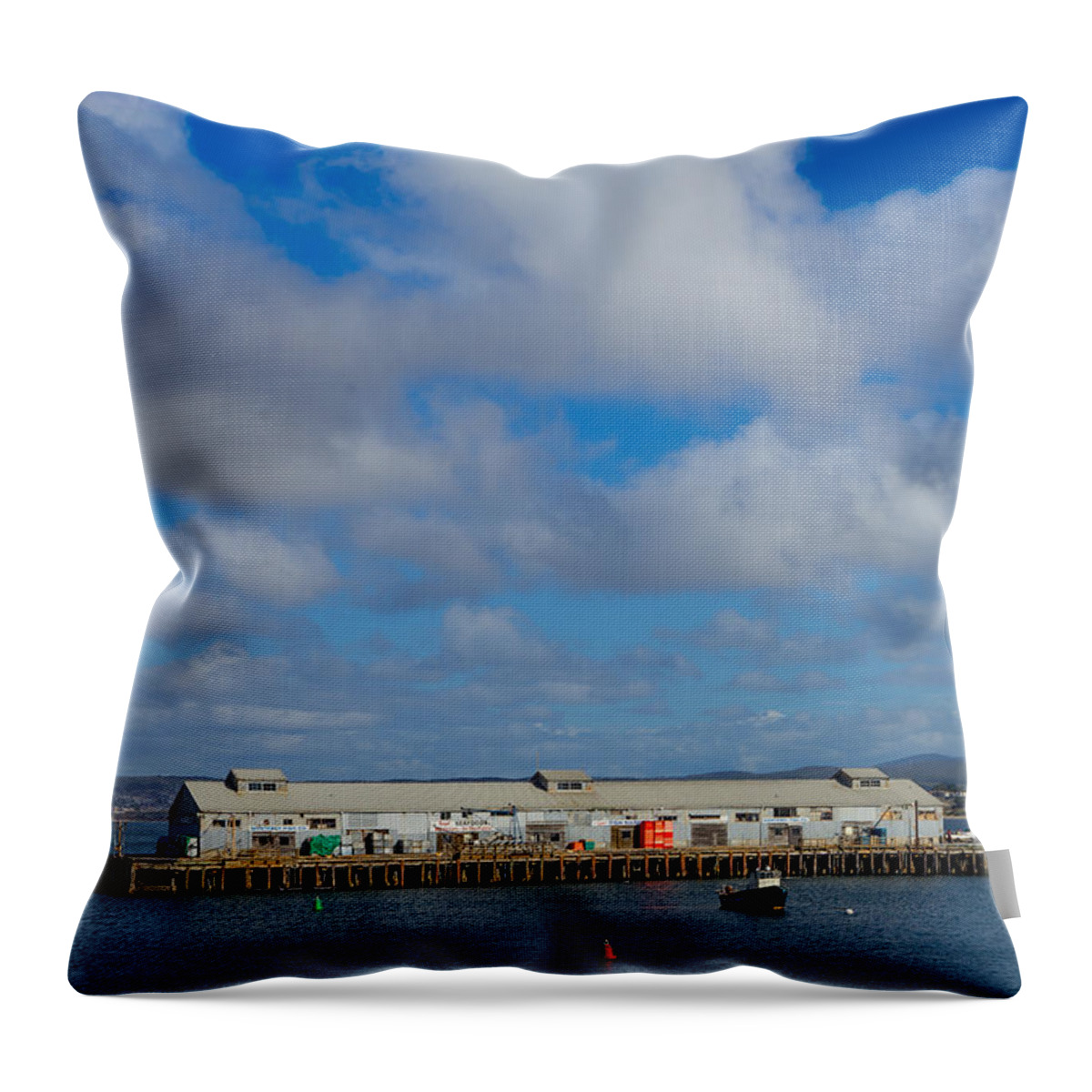 Monterey Commercial Wharf Throw Pillow featuring the photograph Monterey Commercial Wharf by Derek Dean