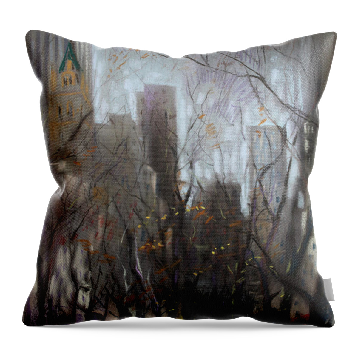 Ny City Throw Pillow featuring the pastel NYC Central Park by Ylli Haruni