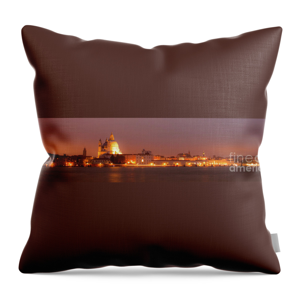 Bridge Throw Pillow featuring the photograph Panorama By Night Of Venice, italian City by Amanda Mohler