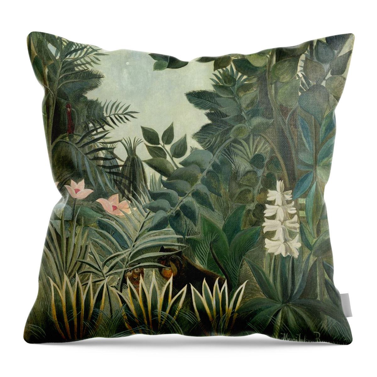 Henri Rousseau Throw Pillow featuring the painting The Equatorial Jungle by Henri Rousseau