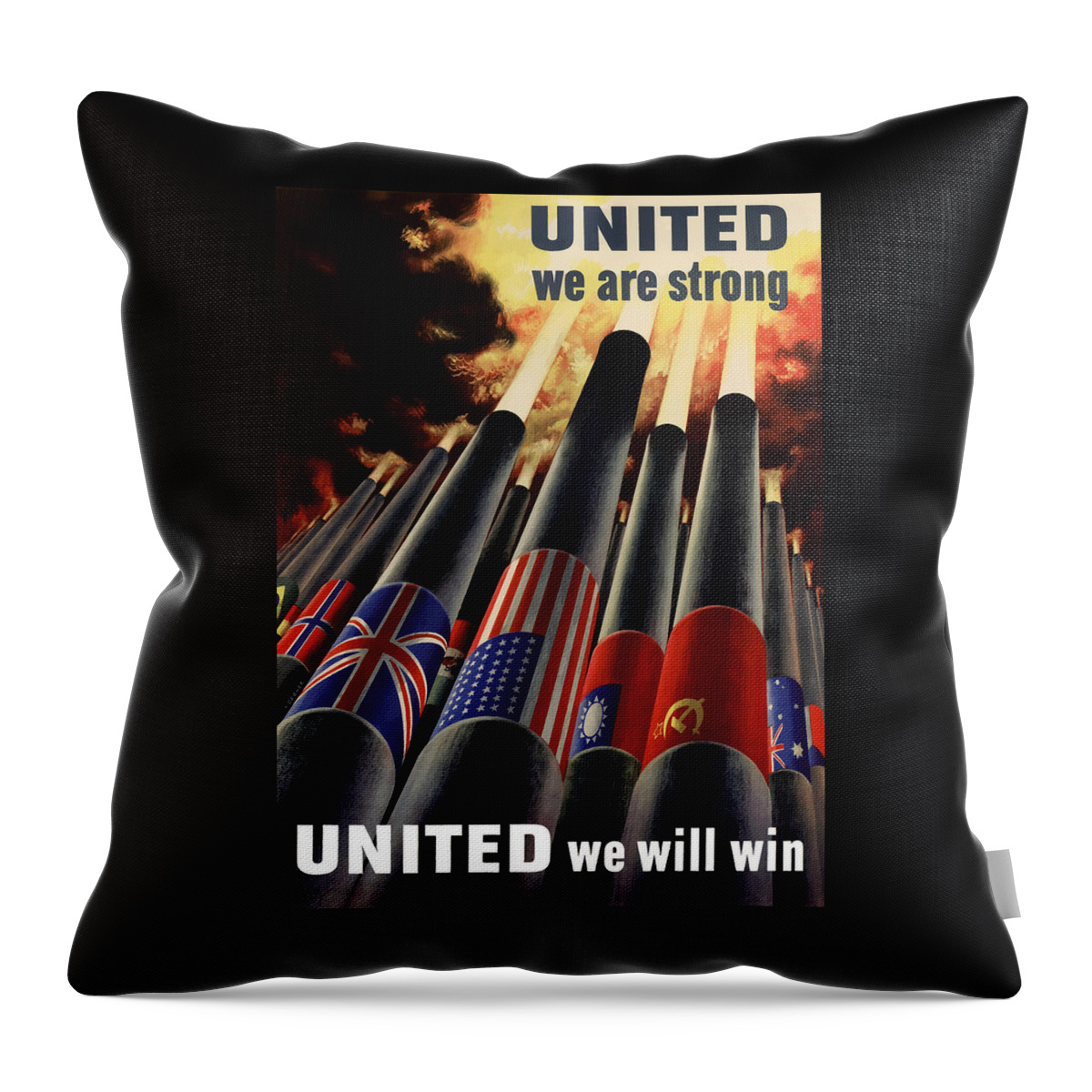 Military Throw Pillow featuring the painting The United Nations Fight For Freedom by War Is Hell Store