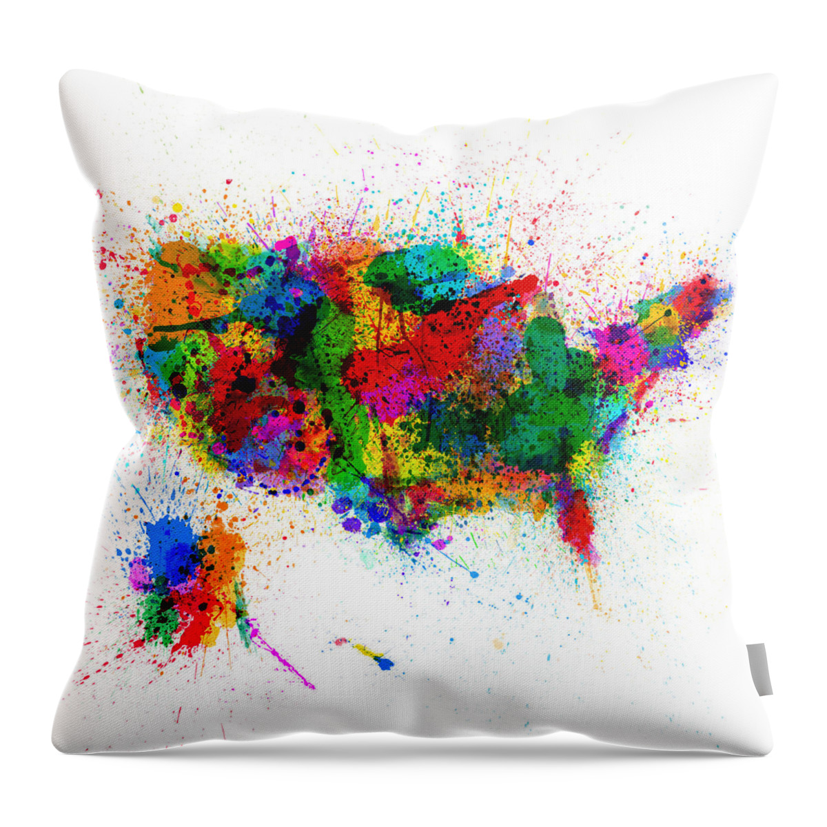 Usa Map Throw Pillow featuring the digital art United States Paint Splashes Map by Michael Tompsett