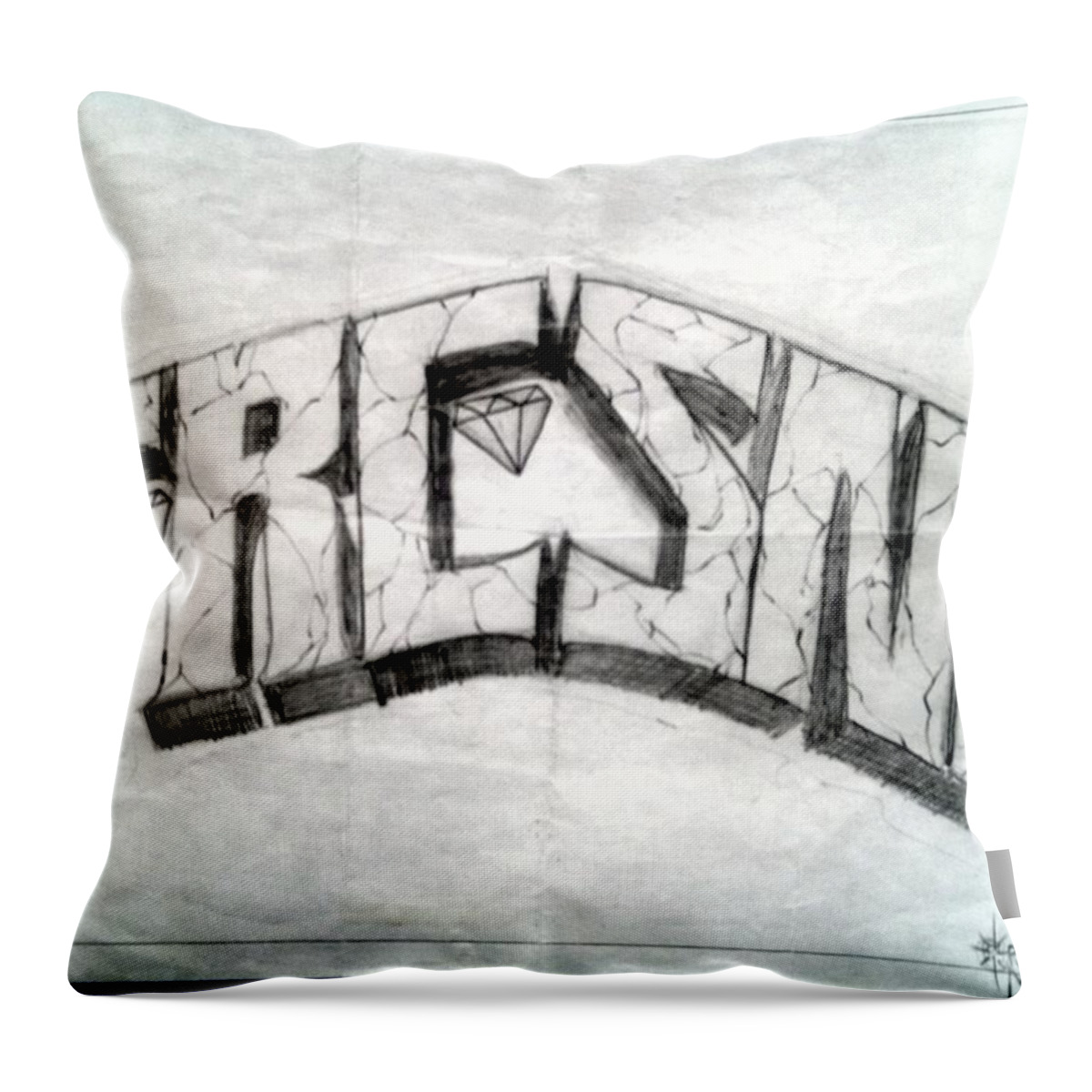 Black Art Throw Pillow featuring the drawing Untitled 1 by A S