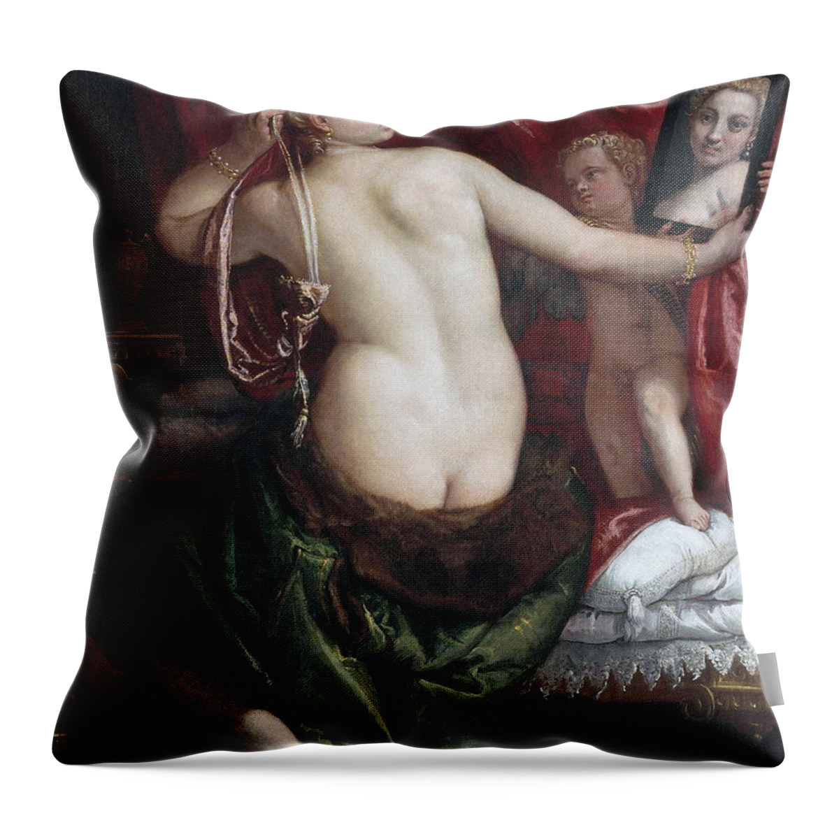 Paolo Veronese Throw Pillow featuring the painting Venus with a Mirror by Paolo Veronese