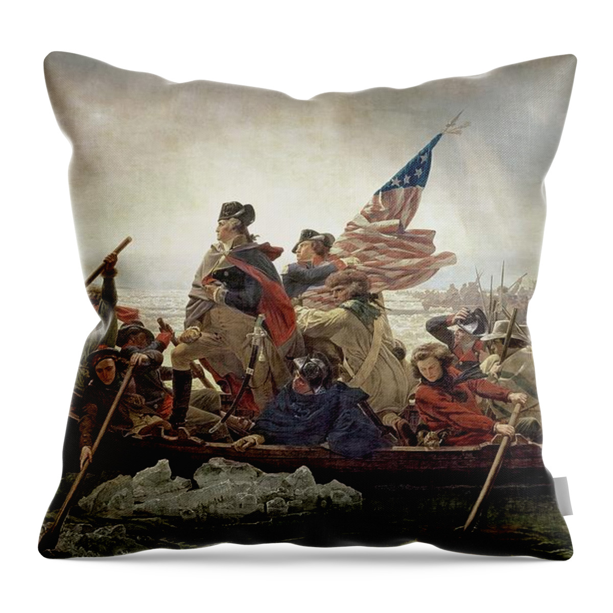 American War Of Independence Throw Pillow featuring the painting Washington Crossing the Delaware River by Emanuel Gottlieb Leutze