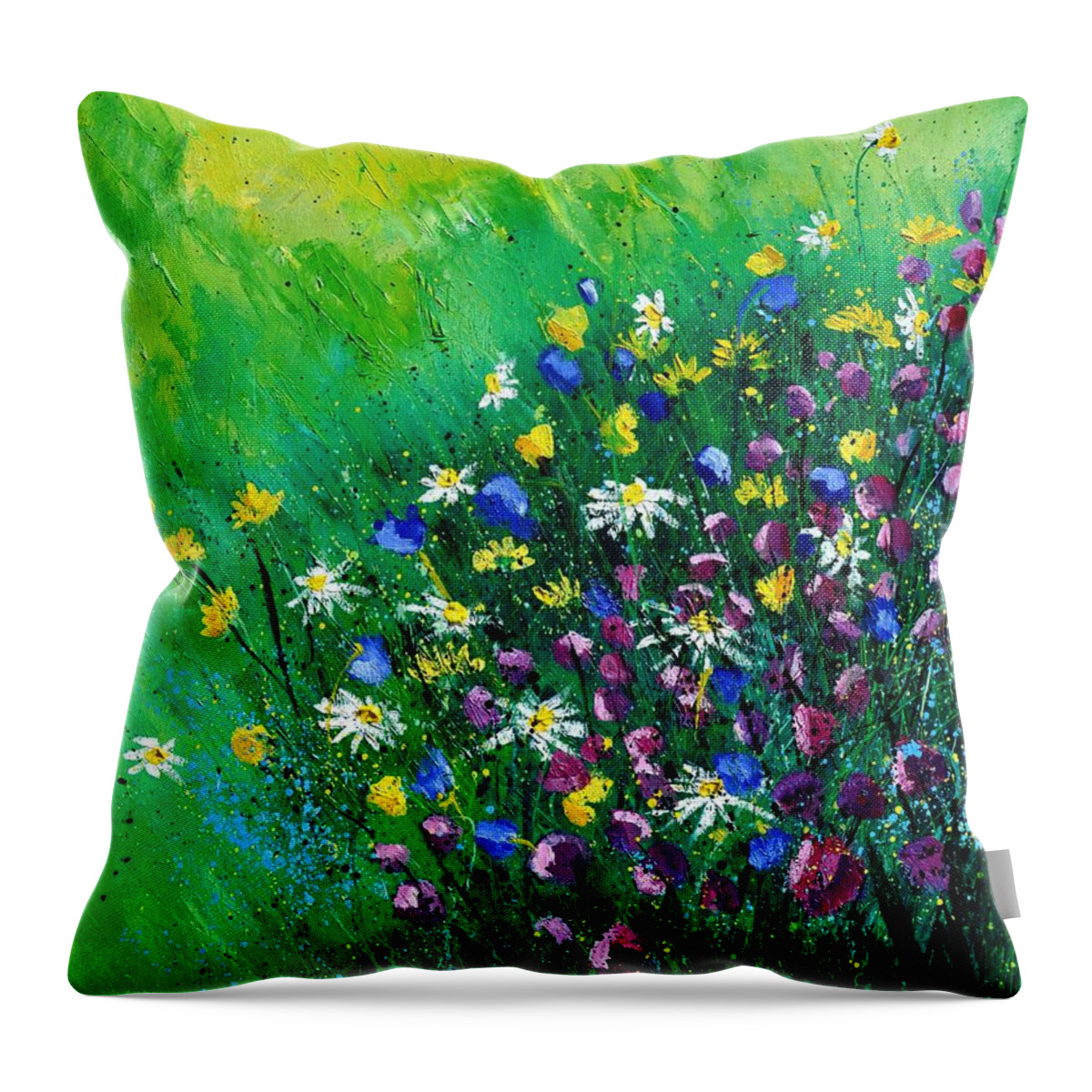 Flowers Throw Pillow featuring the painting Wild Flowers #4 by Pol Ledent