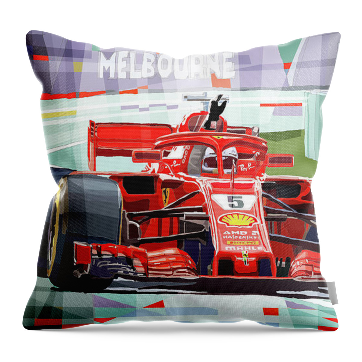 Shevchukart Throw Pillow featuring the mixed media 2018 Australian GP Ferrari SF71H Vettel winner by Yuriy Shevchuk